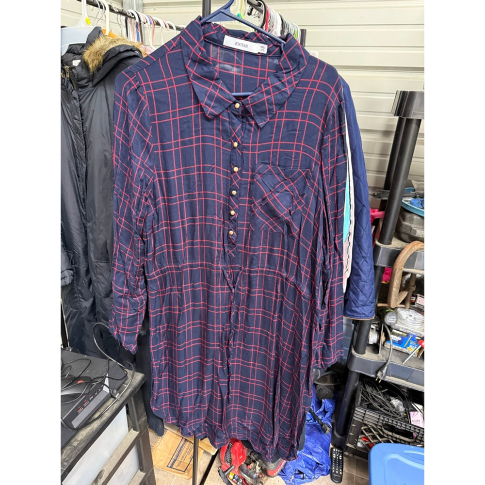 Women's JUSTFAB Navy Red Plaid Shirt Dress XXL